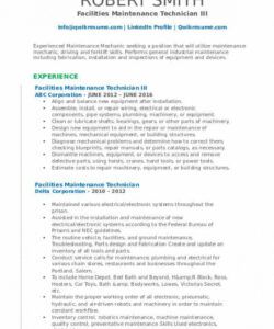 free facilities maintenance technician resume samples  qwikresume light duty job description template pdf