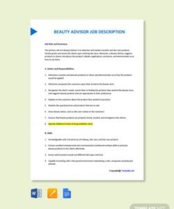free free beauty advisor job description template  word spa manager job description template doc