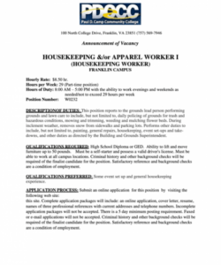 housekeeping job description printable pdf download housekeeping supervisor job description template