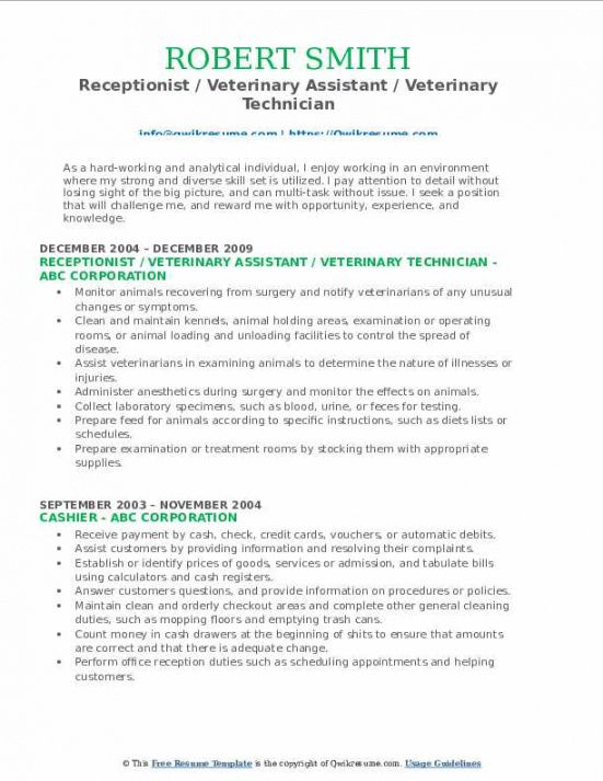 veterinary assistant resume samples  qwikresume veterinary technician job description template pdf