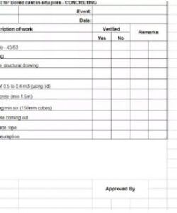checklist for bored cast insitu piles concreting civil engineering design checklist template excel