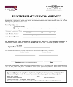 direct deposit authorization agreement form  illinois authorization agreement for direct deposit template sample