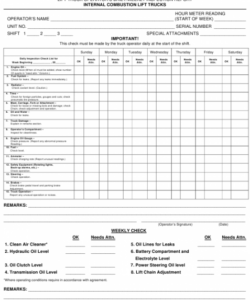 editable lift truck operator&amp;#039;s dailyweekly inspection report form electric forklift daily inspection checklist template pdf