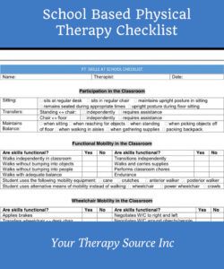 editable school based physical therapy checklist  your therapy source occupational therapy activity analysis template sample