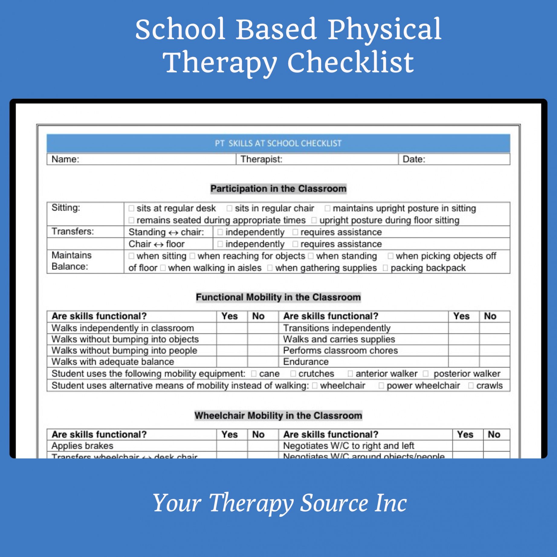 editable school based physical therapy checklist  your therapy source occupational therapy activity analysis template sample