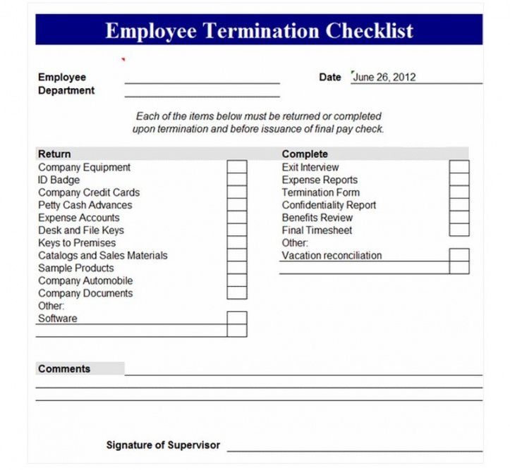 employee termination checklist  employee termination form human resources new hire checklist template samples
