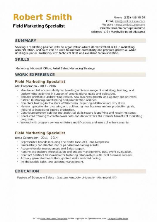 field marketing specialist resume samples  qwikresume marketing specialist job description template and sample