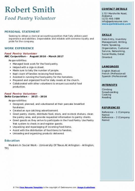 food pantry volunteer resume samples  qwikresume sustainability manager job description template and sample