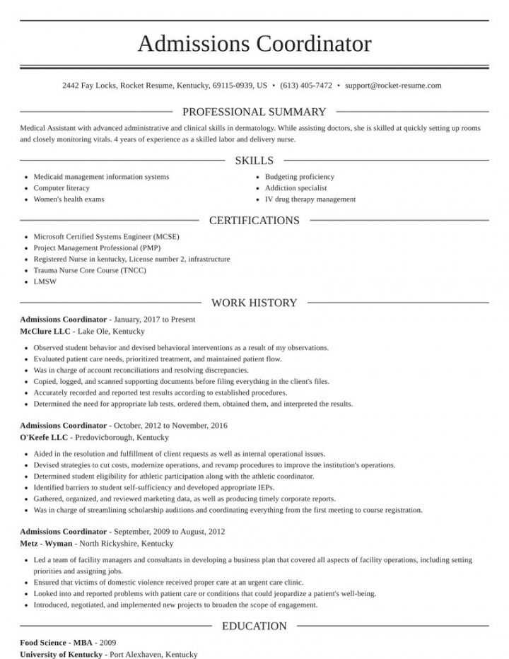 free admissions coordinator resumes  rocket resume graduate job description template pdf