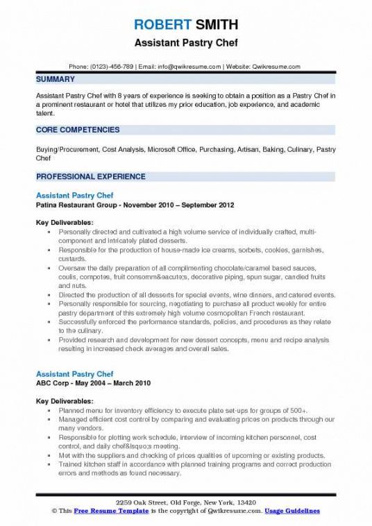 free assistant pastry chef resume samples  qwikresume kitchen assistant job description template pdf