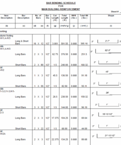 free bar bending schedule for building reinforcement excel civil engineering design checklist template samples