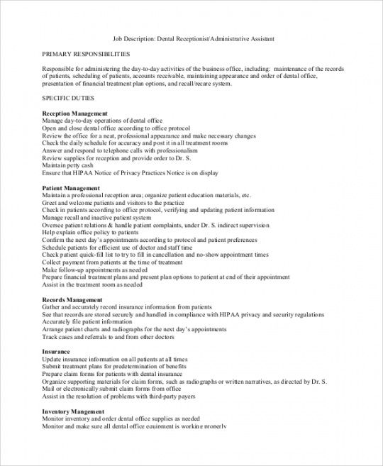 free free 8 sample dental assistant job description templates dental hygienist job description template pdf