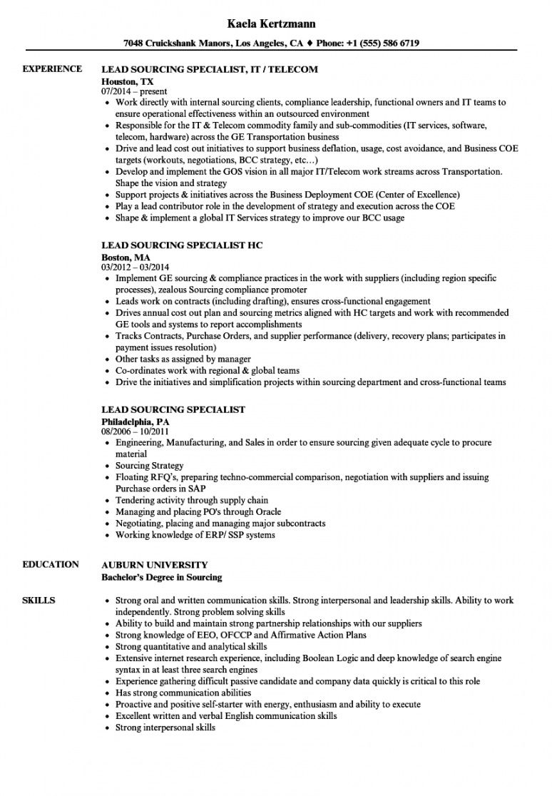 free lead sourcing specialist resume samples  velvet jobs procurement specialist job description template and sample