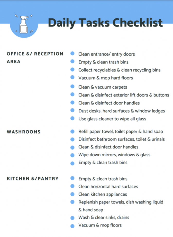 free professional office cleaning checklist  abba daily office cleaning checklist template
