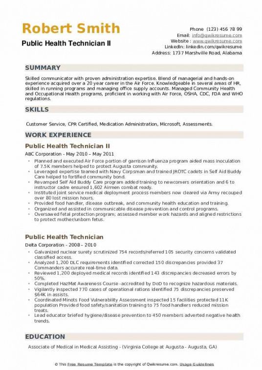 free public health technician resume samples  qwikresume community health worker job description template and sample