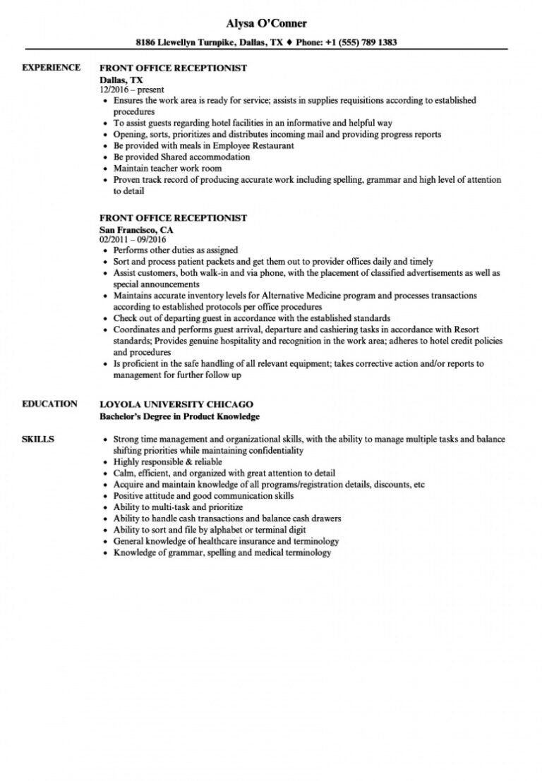 Free Receptionist Resume Sample Medical Office Receptionist Job