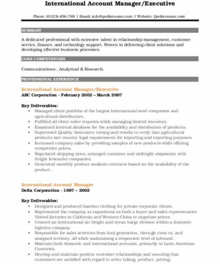 Warehouse Manager Job Description Template   International Account Manager Resume Samples Qwikresume Global Job Description Template And Sample 750x900 