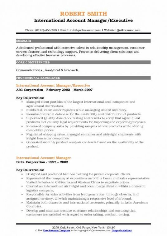 international account manager resume samples  qwikresume global job description template and sample