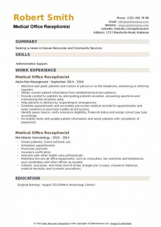 medical office receptionist resume samples  qwikresume medical office receptionist job description template doc