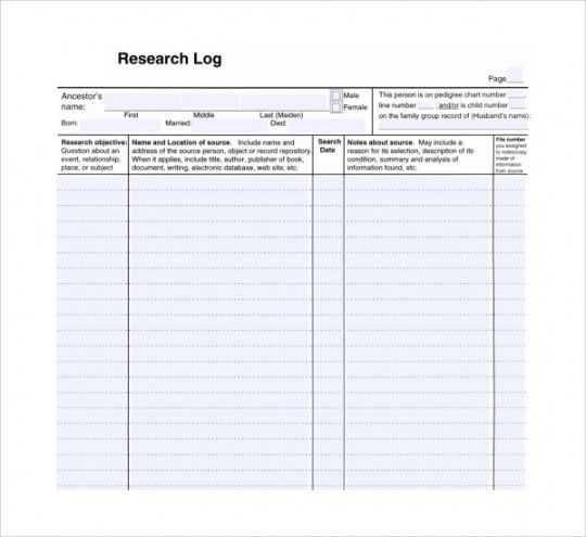 printable 9 research log templates to download  sample templates genealogy research checklist template examples