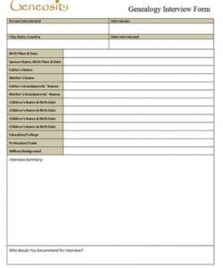 printable genealogy interview form record  free microsoft word download genealogy research checklist template
