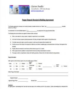 printable puppy deposit contract sample  6 puppy contract templates dog deposit template example