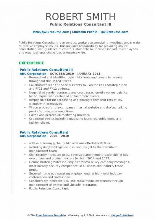 public relations consultant resume samples  qwikresume sustainability manager job description template