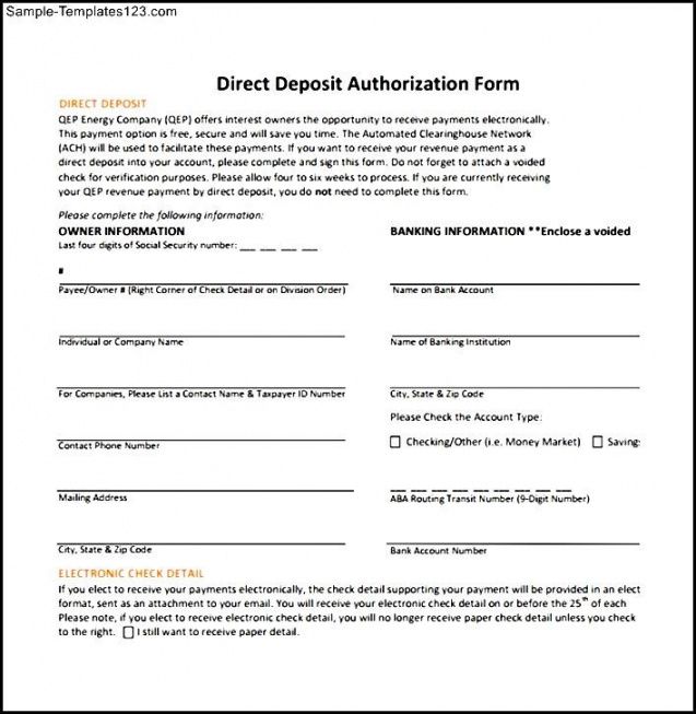 sample direct deposit authorization form  sample templates authorization agreement for direct deposit template word