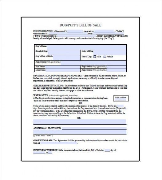 sample dog bill of sale  8 free sample example format dog deposit template