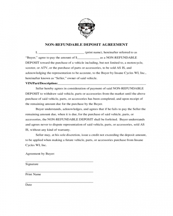 sample nonrefundable car deposit agreement form  edit fill refundable car deposit agreement template pdf