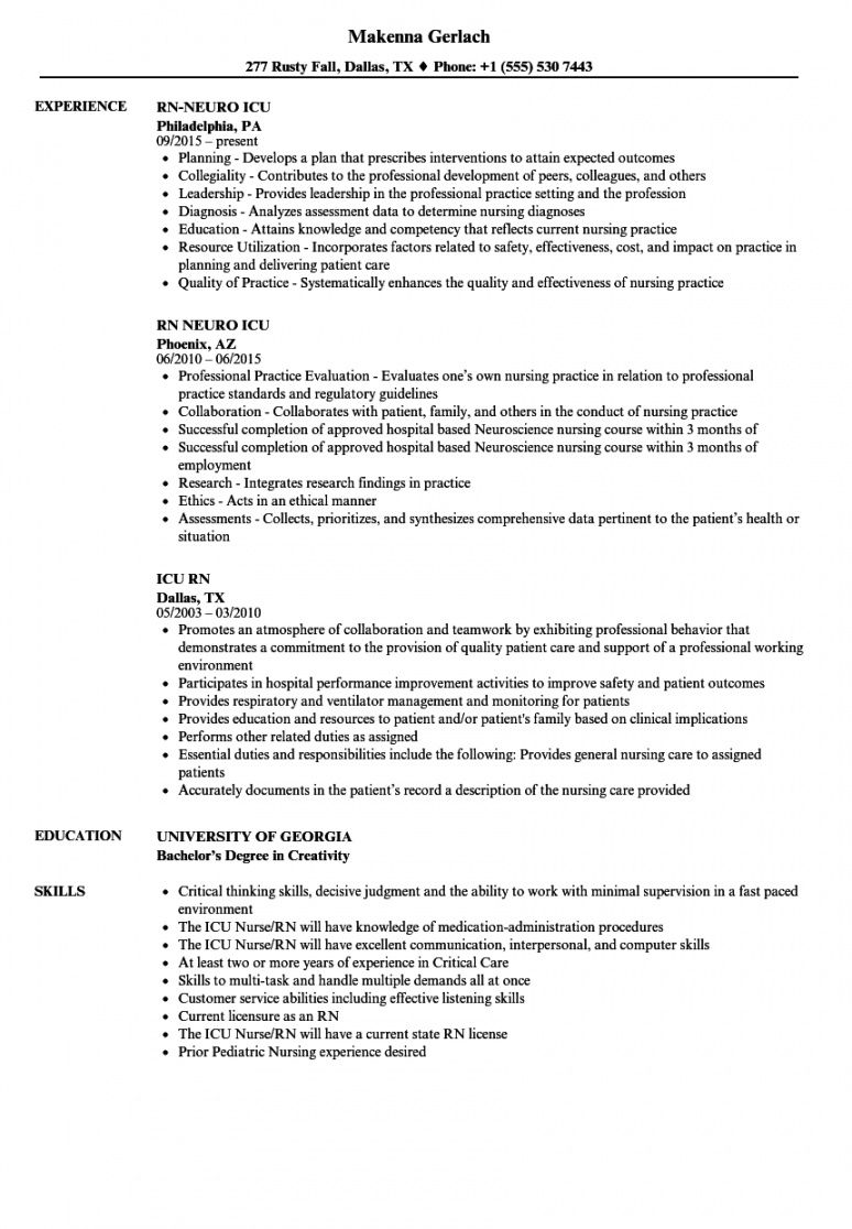 sample resume cvicu nurse  intensive care nurse resume sample graduate job description template and sample