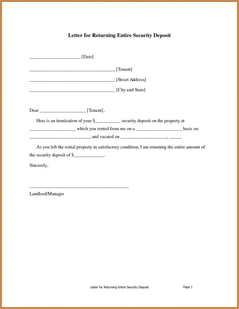 Sample Security Deposit Return Letter Template Demand Letter For