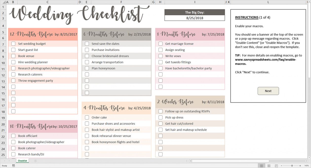 wedding checklist excel  emmamcintyrephotography wedding planning checklist template