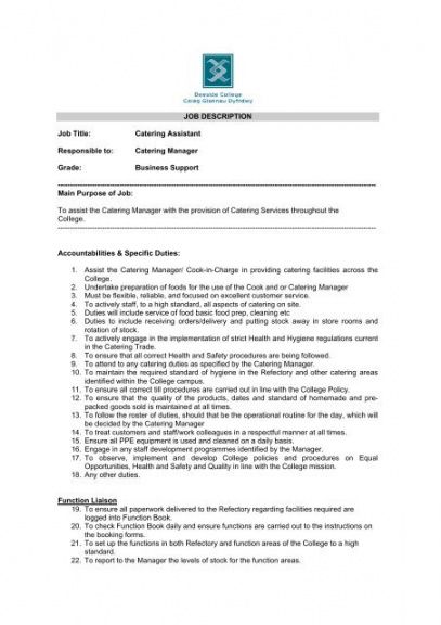 what is a catering assistant job description  job retro kitchen assistant job description template