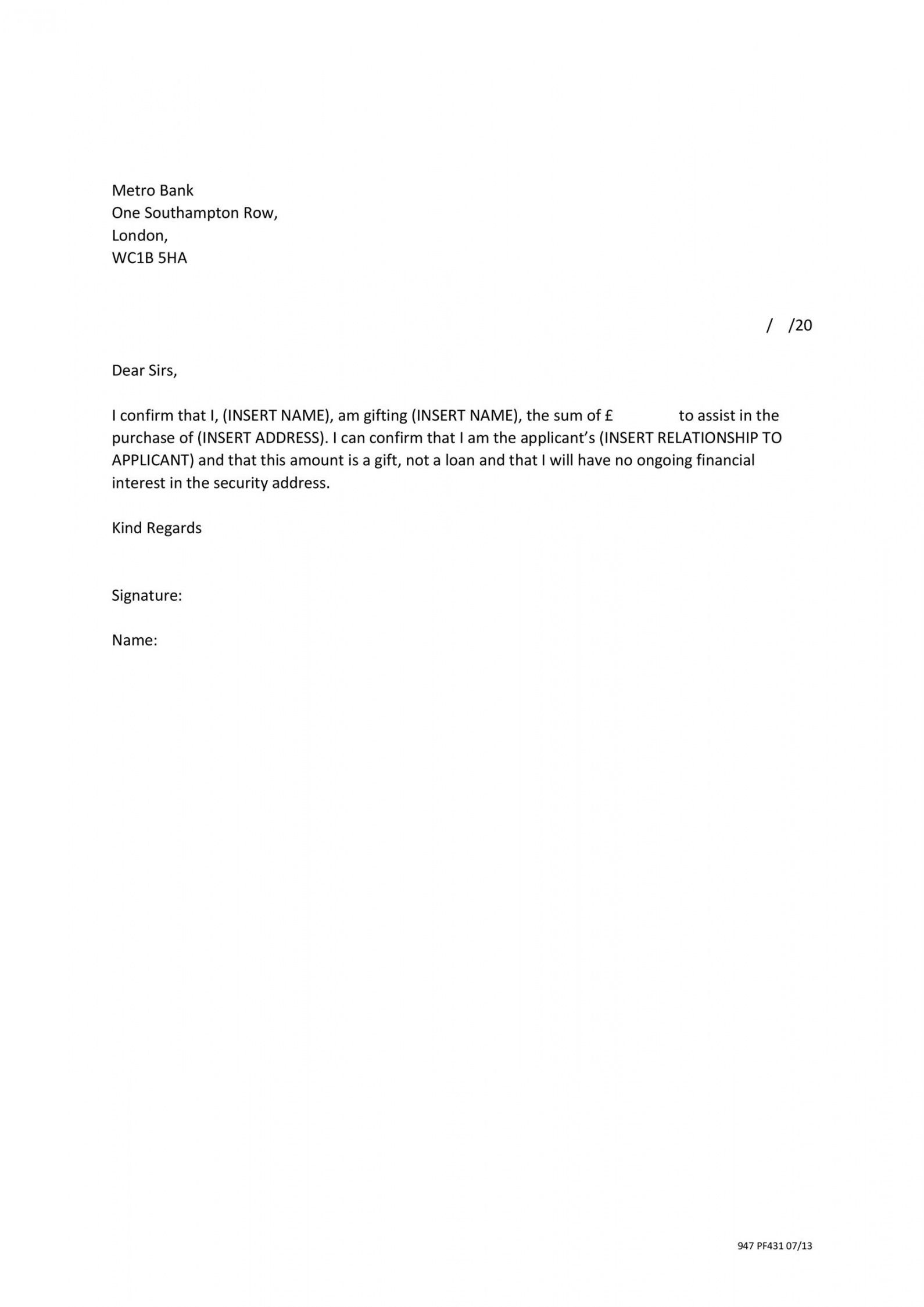 sample deposit gift letter template uk  privatisation of port of aldermore gifted deposit template