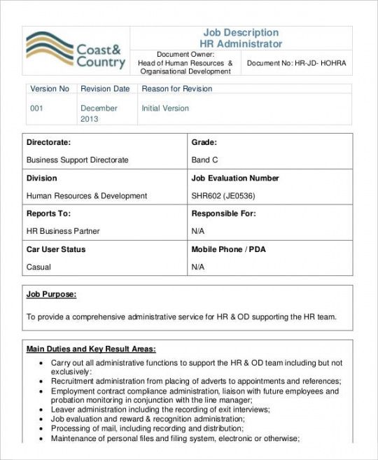 administrator job description example  14 free word pdf documents seek job description template and sample