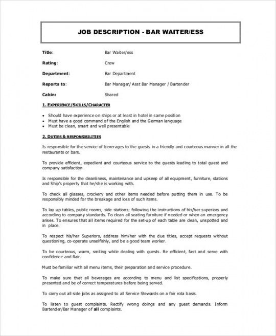 free restaurant captain job description pdf hospitality job description template