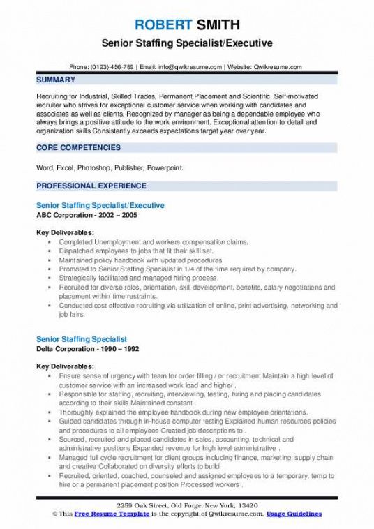 free senior staffing specialist resume samples  qwikresume senior recruiter job description template
