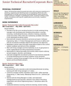 free senior technical recruiter resume samples  qwikresume senior recruiter job description template and sample