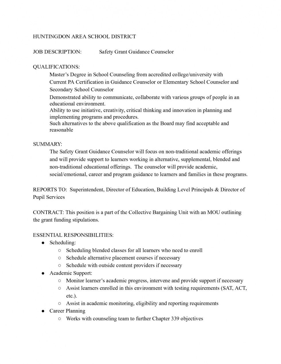 grant guidance counselor job description  google docs  huntingdon seek job description template and sample