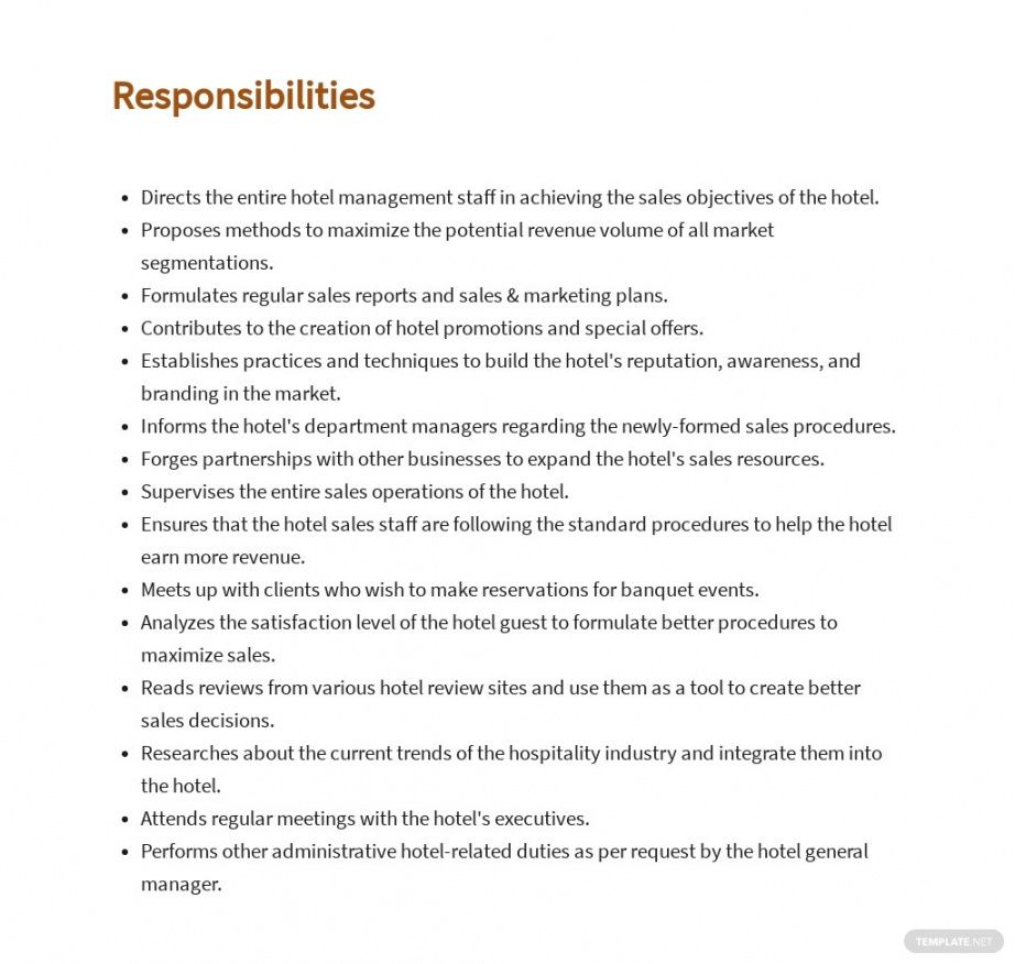 hotel director of sales job addescription template [free pdf]  word hospitality job description template