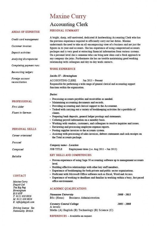 accounting clerk resume sample example job description accountant bookkeeping job description template
