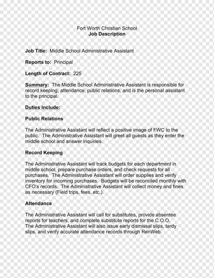administrative assistant job description template  free catering best job description template