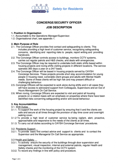 conciergesecurity officer job description printable pdf download official job description template and sample
