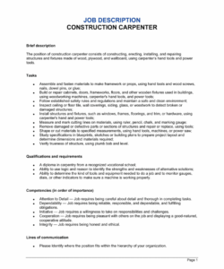 construction carpenter job description template  by businessinabox™ construction job description template pdf