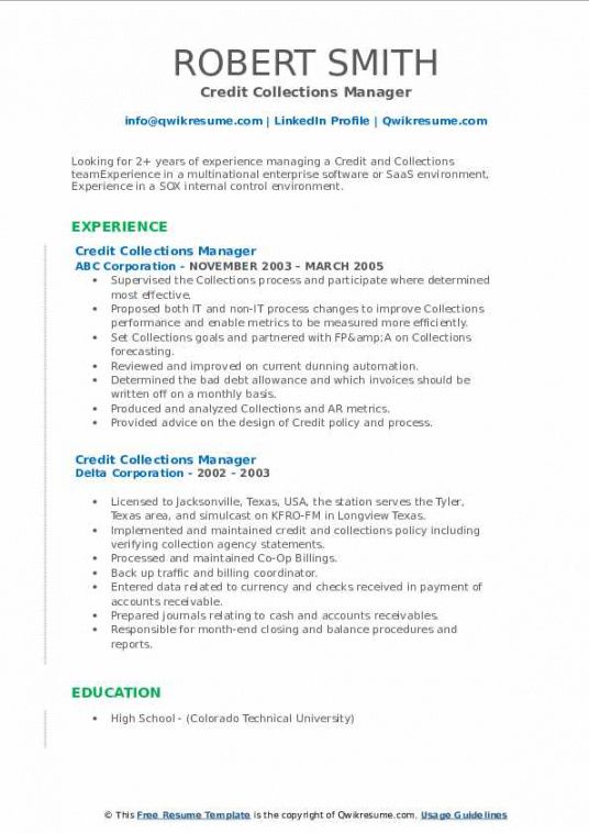 credit collections manager resume samples  qwikresume credit manager job description template and sample