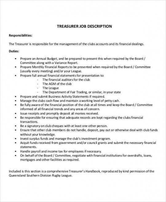 free 11 treasurer job description templates in google docs  ms word investment officer job description template