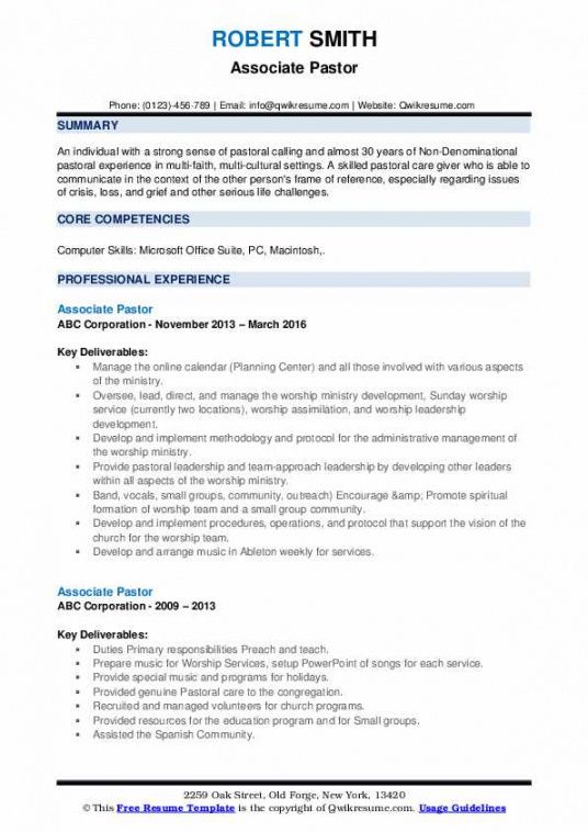 free associate pastor resume samples  qwikresume ministry job description template and sample