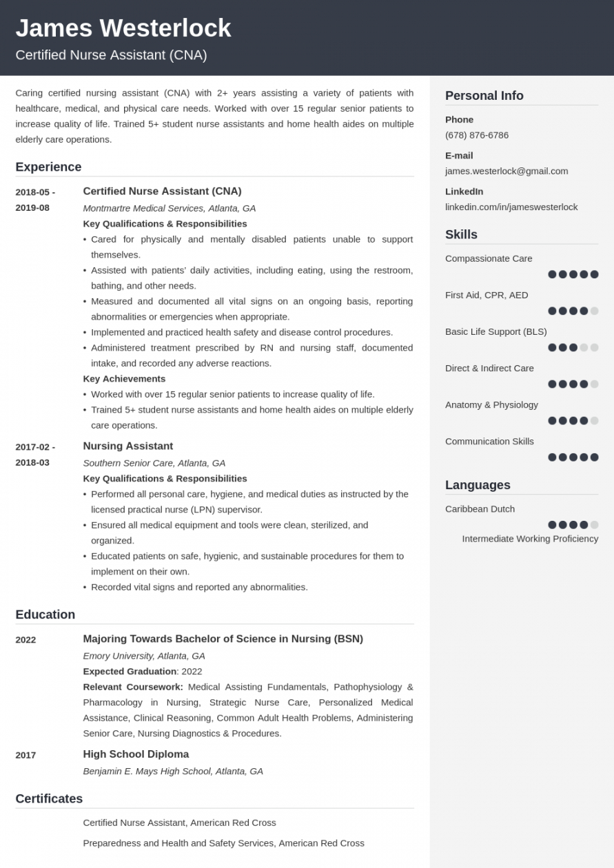 free certified nurse assistant  cna resume—examples and 25 writing tips cna job description template