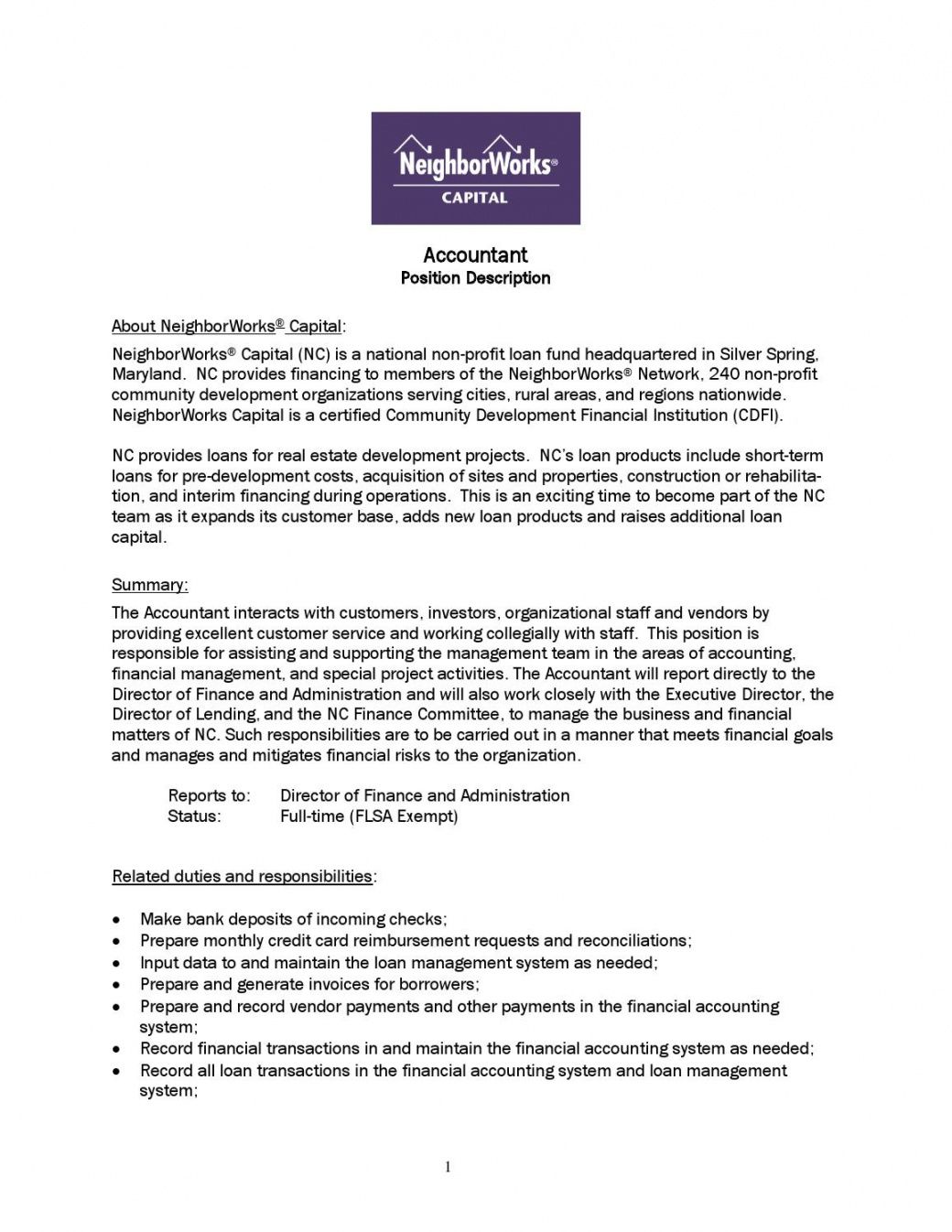 Nonprofit Job Description Template Dremelmicro